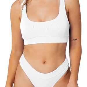 White ribbed high waisted cheeky bikini size SM